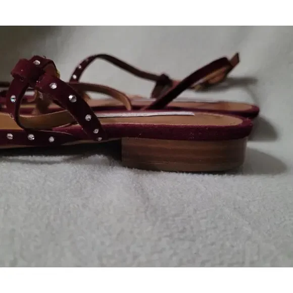 & Other Stories Sz 39 Studded Ankle Strap Sandals Purple Plum Velvet Suede - Picture 7 of 9